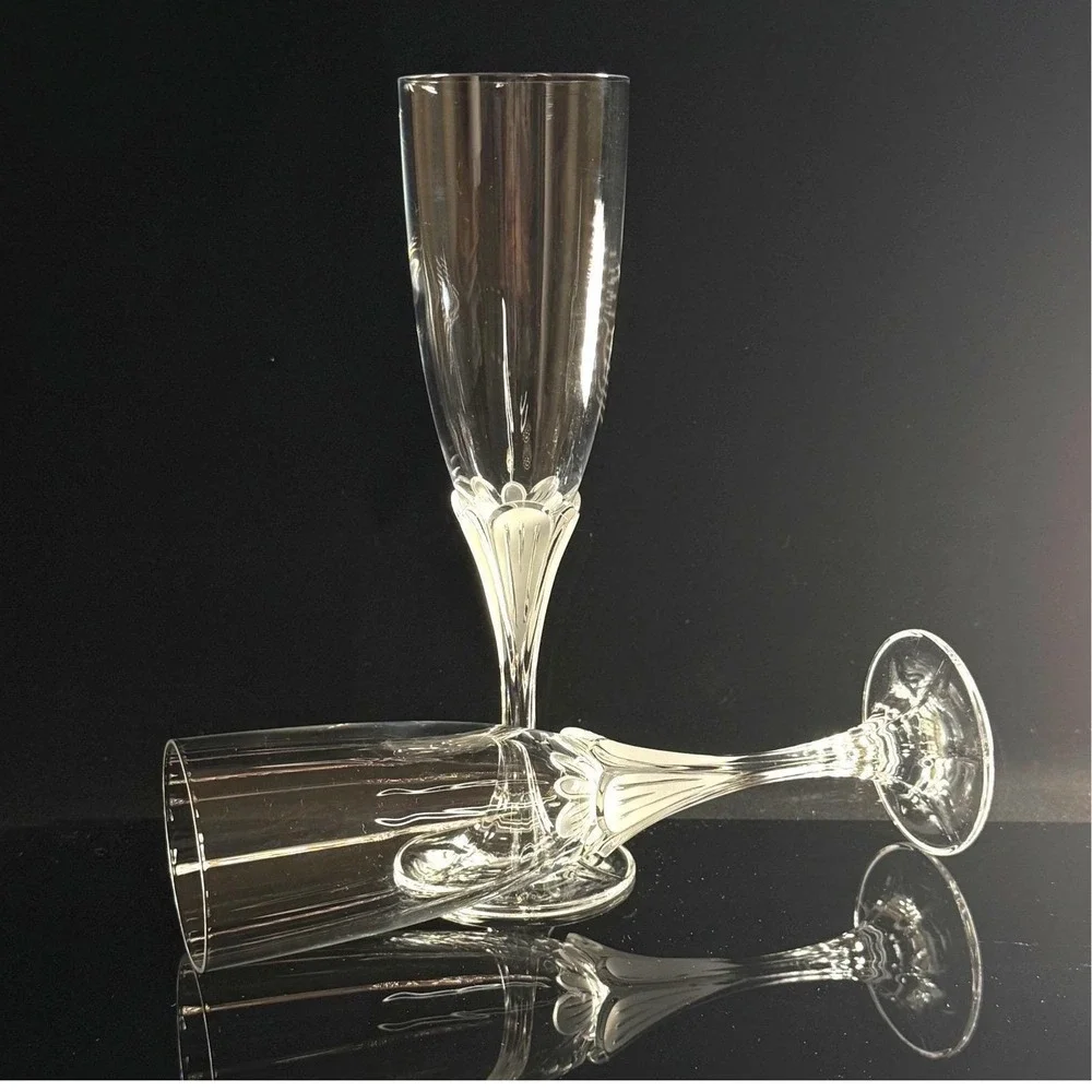 Cristal D'Arques Granville Champagne Flutes Petal Stem Vintage‎ Glasses Set of 2